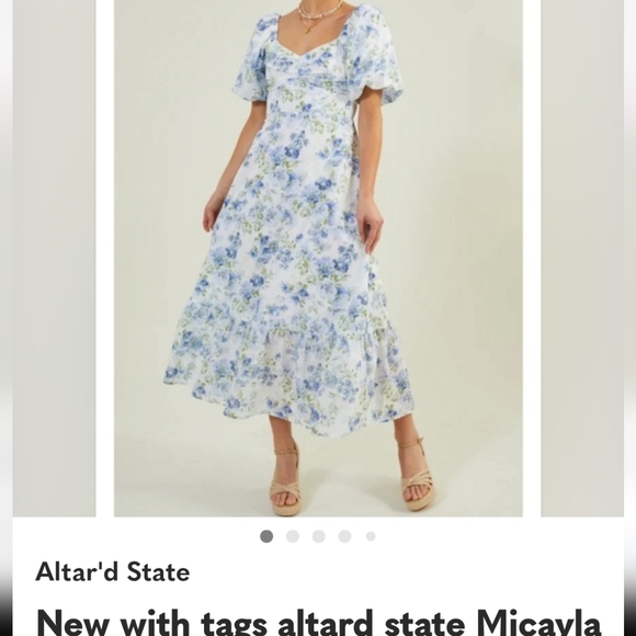 Altar'd State Dresses & Skirts - Altar'd State Cream Midi Dress with Blue Floral Print